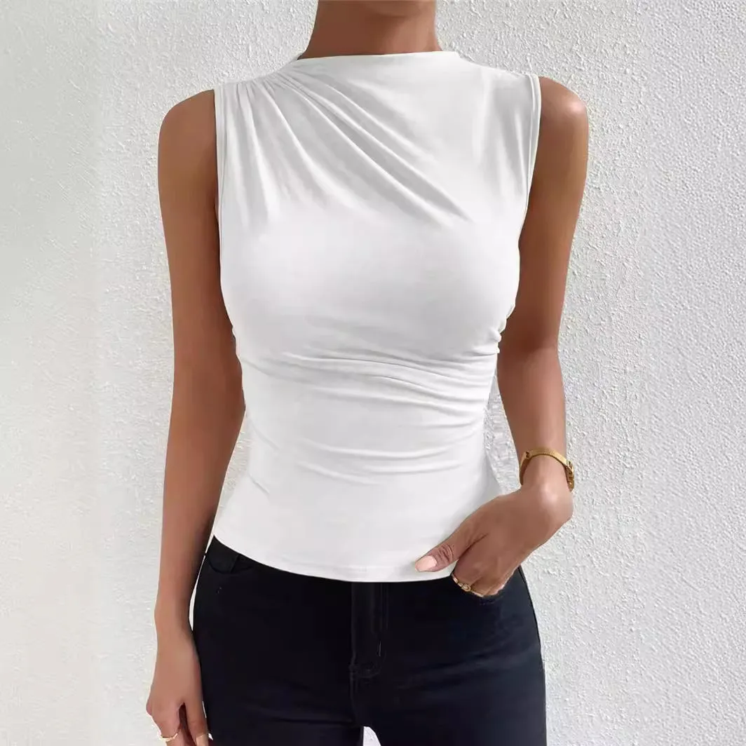 Sleeveless Pullover Half Turtleneck T-shirt