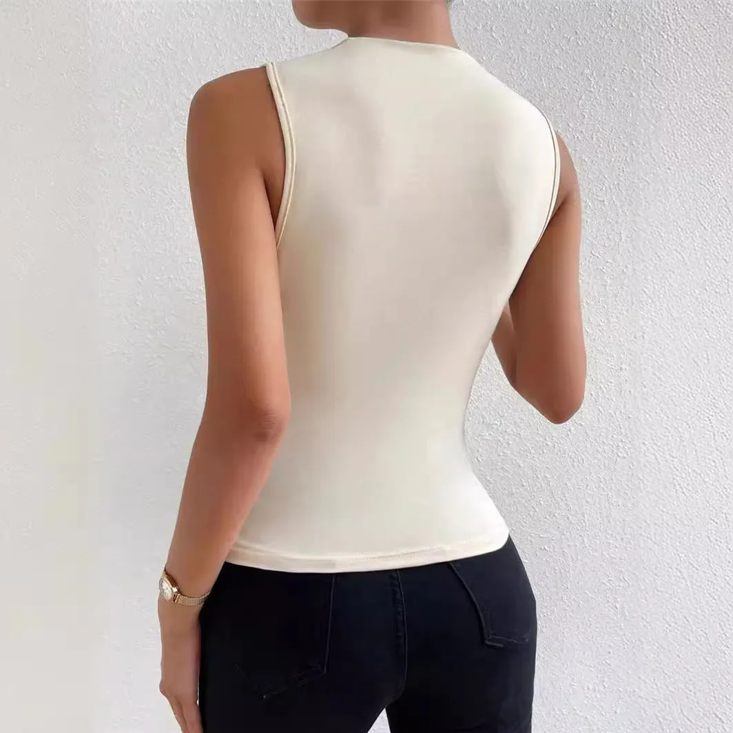 Sleeveless Pullover Half Turtleneck T-shirt