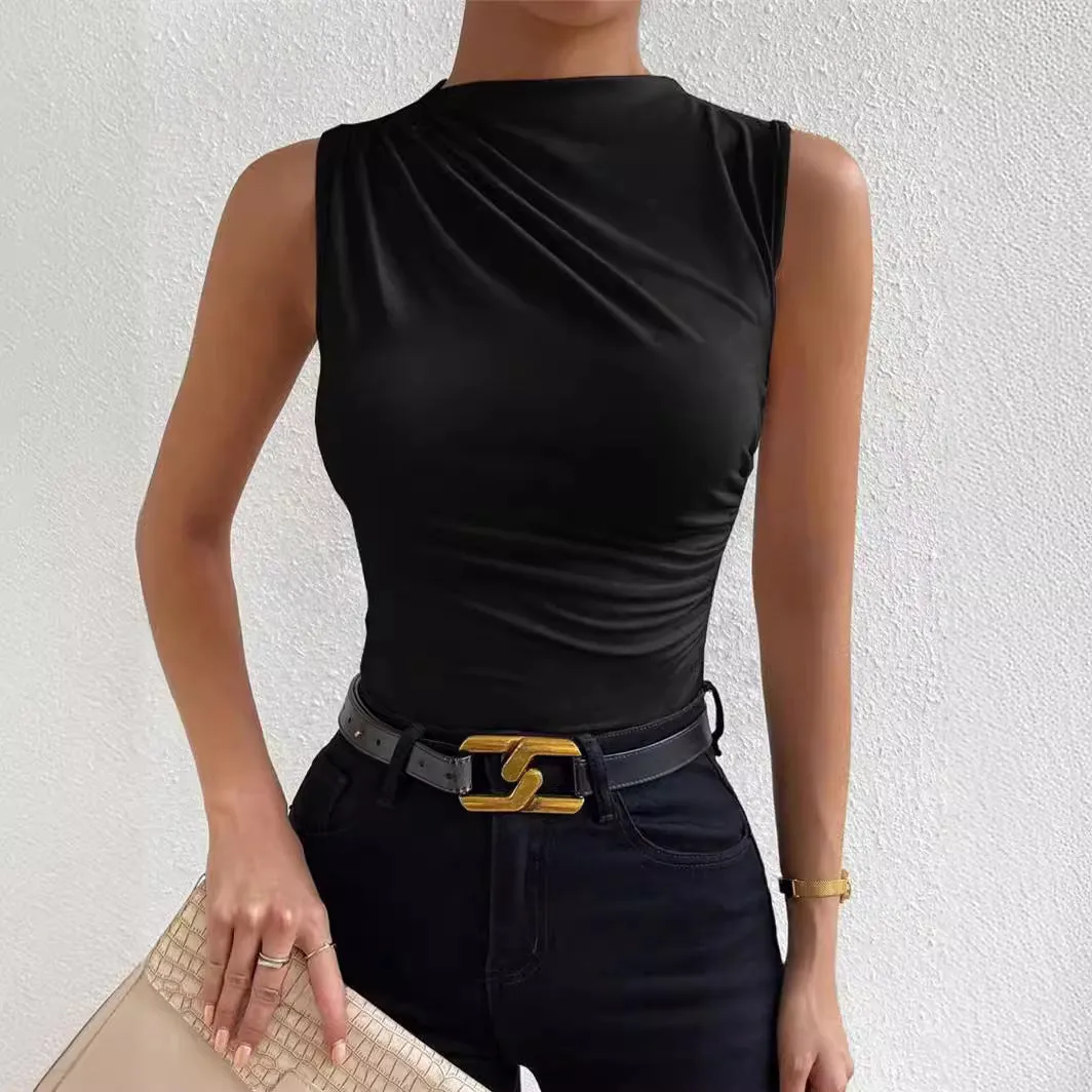 Sleeveless Pullover Half Turtleneck T-shirt