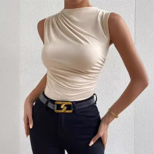 Sleeveless Pullover Half Turtleneck T-shirt