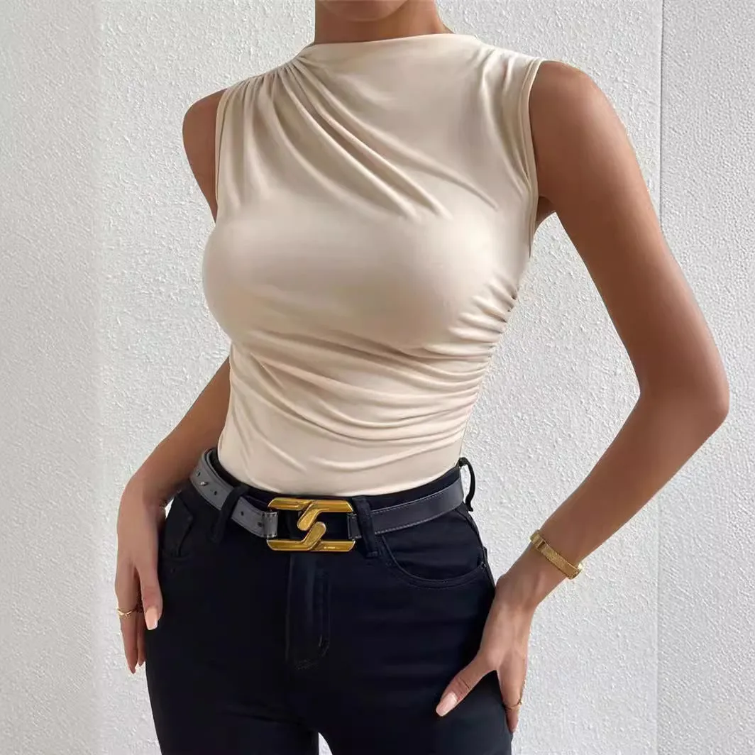Sleeveless Pullover Half Turtleneck T-shirt