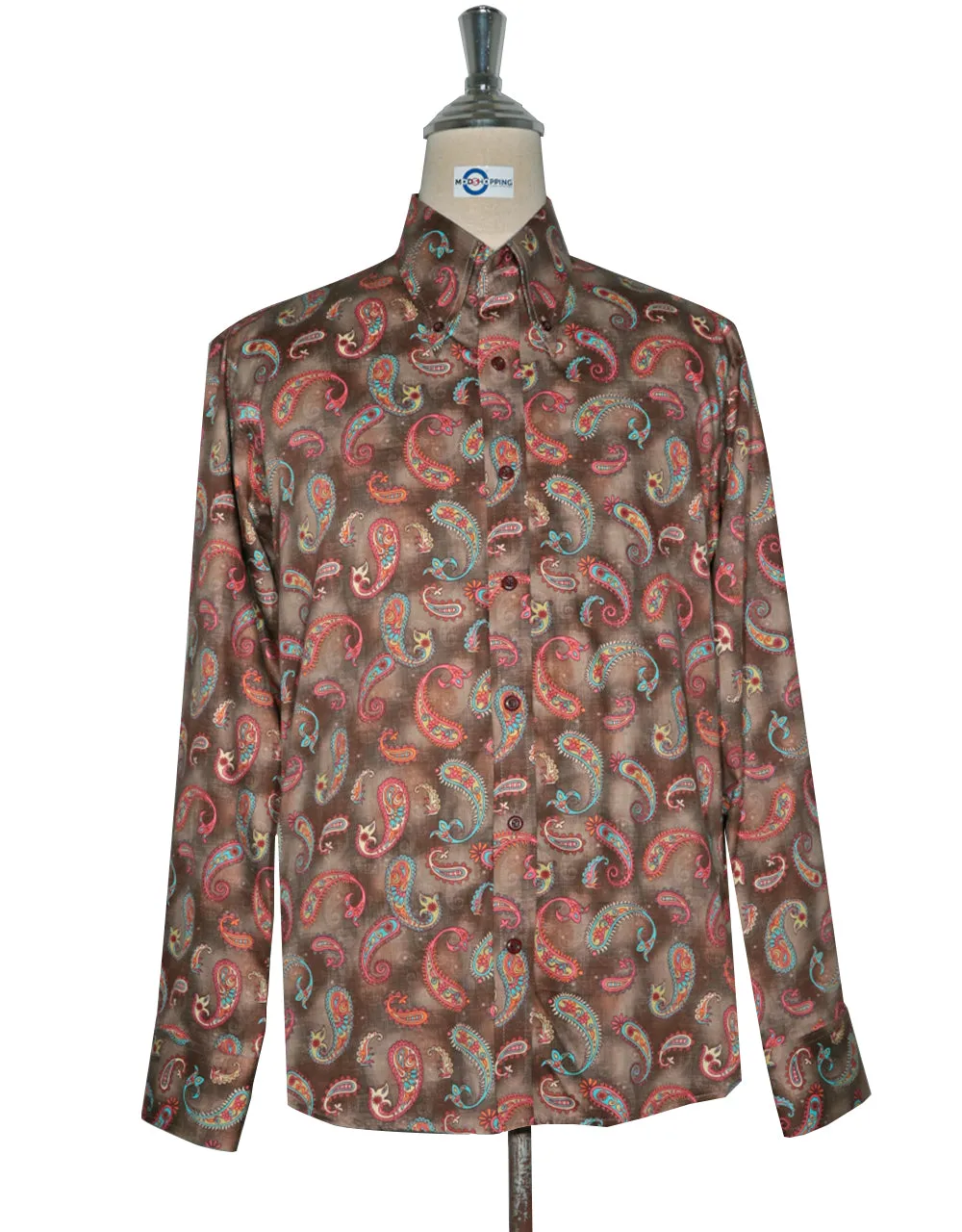 This Shirt Only - 60s Style Brown Paisley Shirt Size M