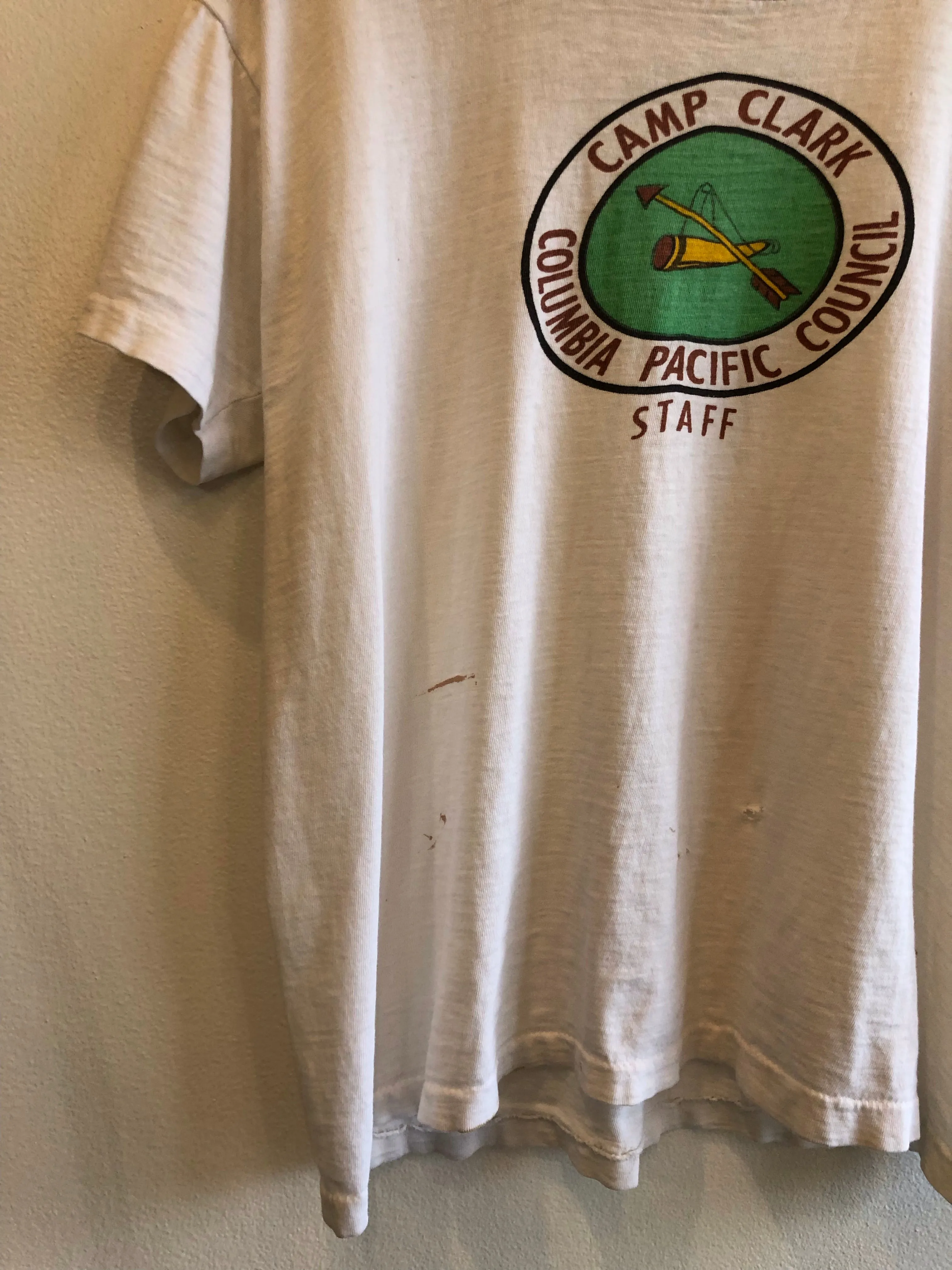 Vintage 1950s Boy Scouts Camp Staff Thrashed T-Shirt